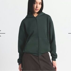 NWT SKIMS Cotton Fleece Classic Zip-Up Hoodie Spruce XS